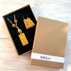 Natúr díszdobozban sárga kerámia ékszer szett