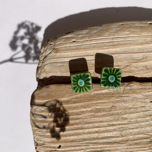 Tiny-green flower earrings