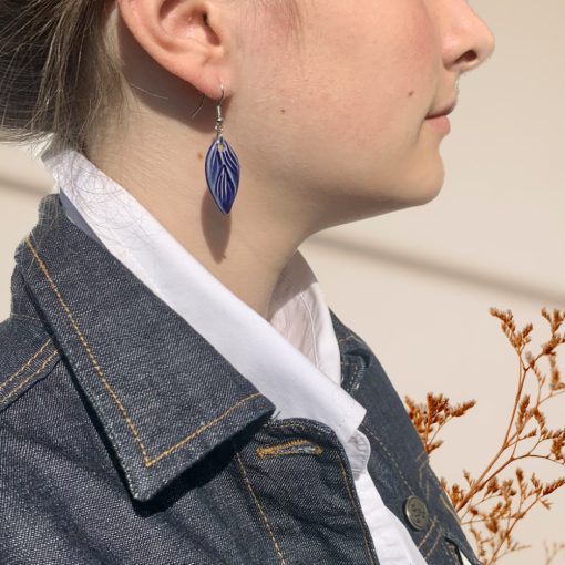 Blue leaf earrings
